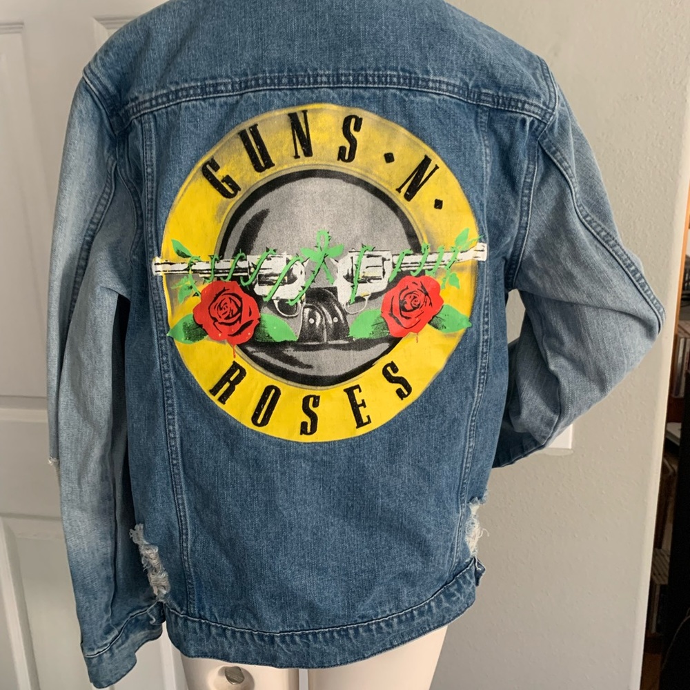 Guns N’ Roses Denim Jacket Leopard Collar LG